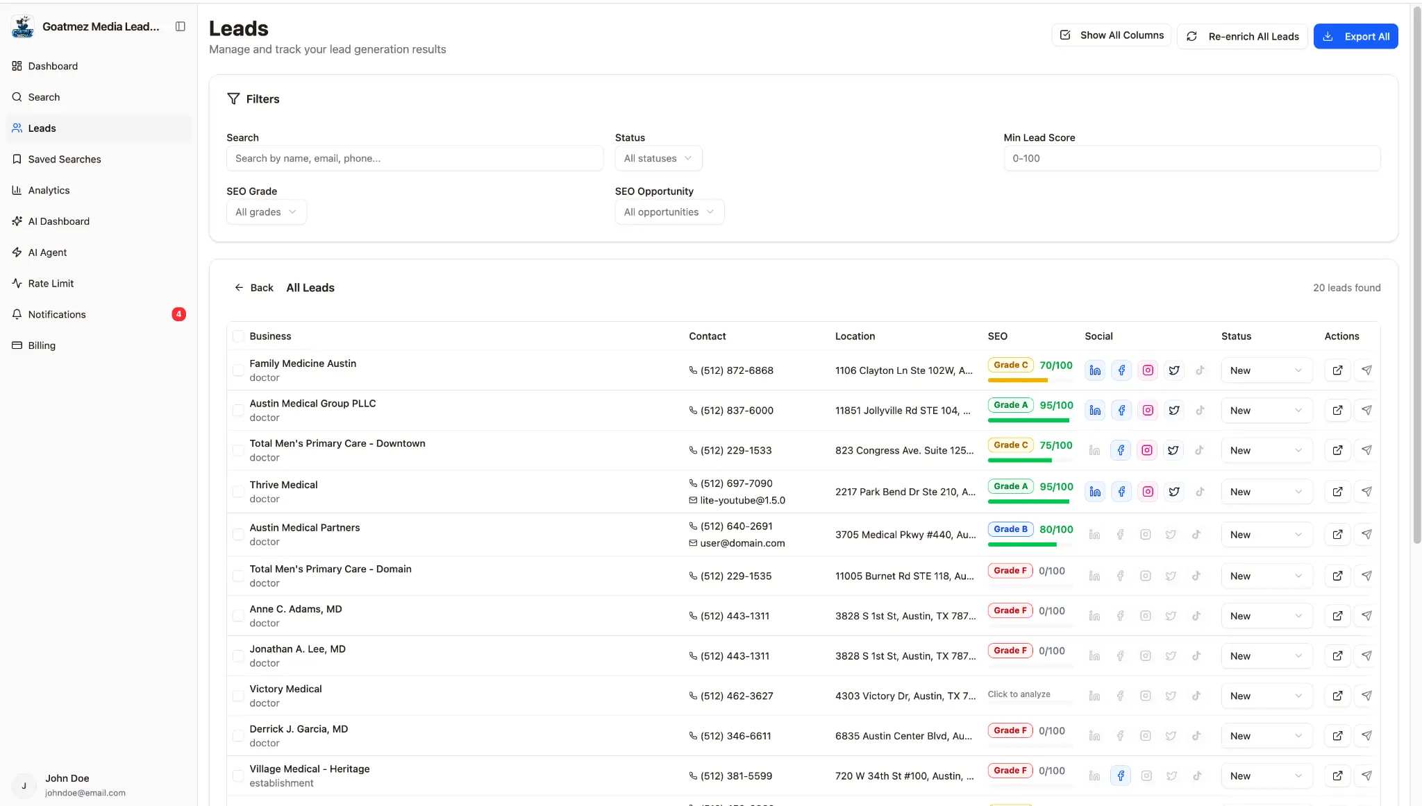 Lead Management with SEO Grades