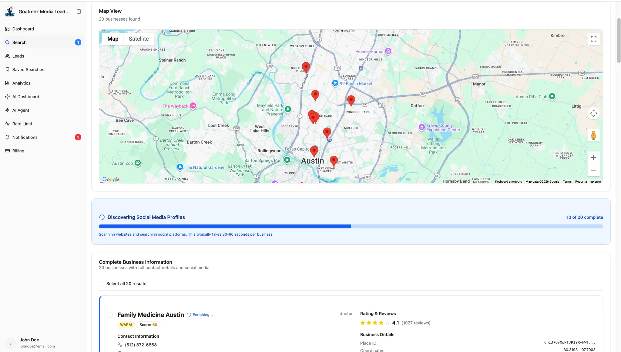 Map View with Business Locations